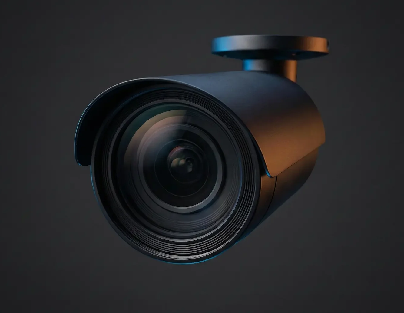 Close-up studio shot of the Hikvision DarkFighter X bullet camera in matte black, featuring a large aperture lens for full-color night vision and AI-driven human detection.